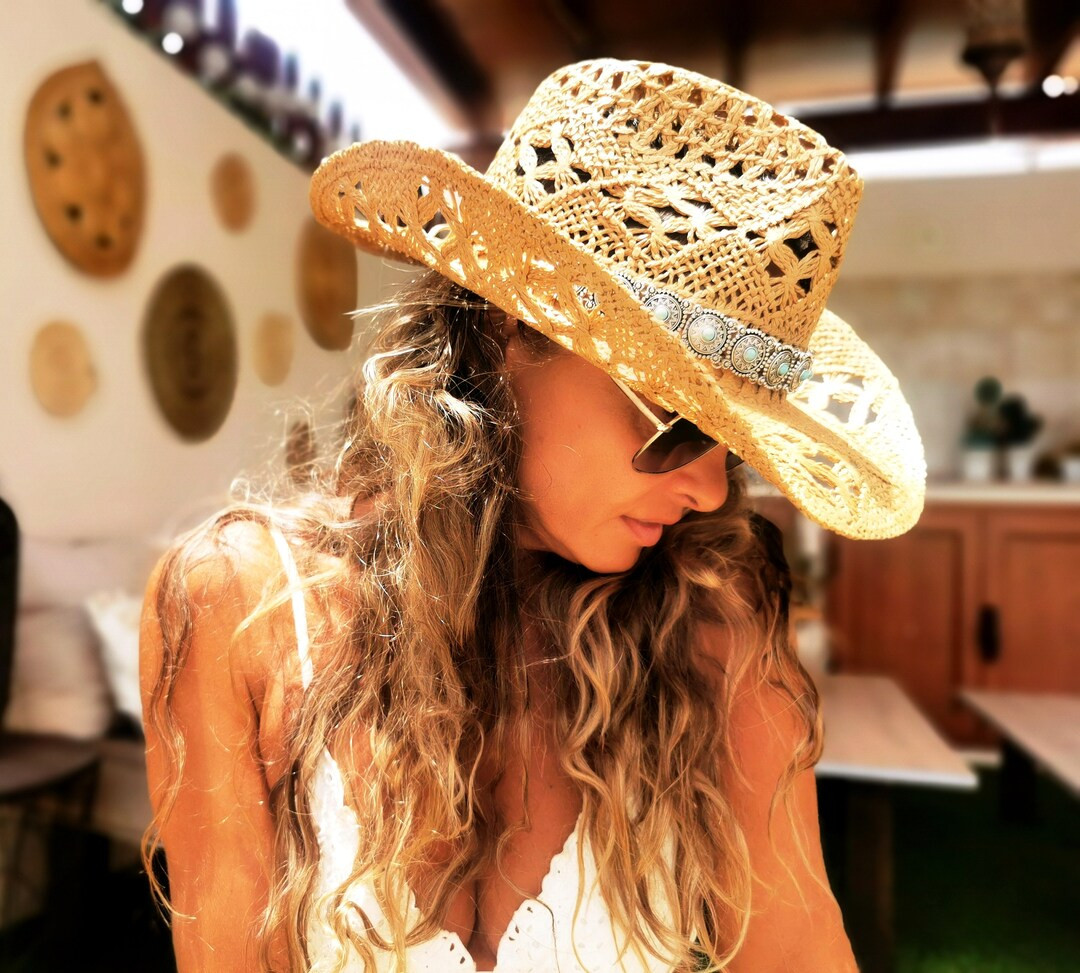Handmade Straw Sun Hats, Boho Cowboy Hats for Women, Bohemian Beach Festival Hat, Summer Hat, Boh... | Etsy (US)