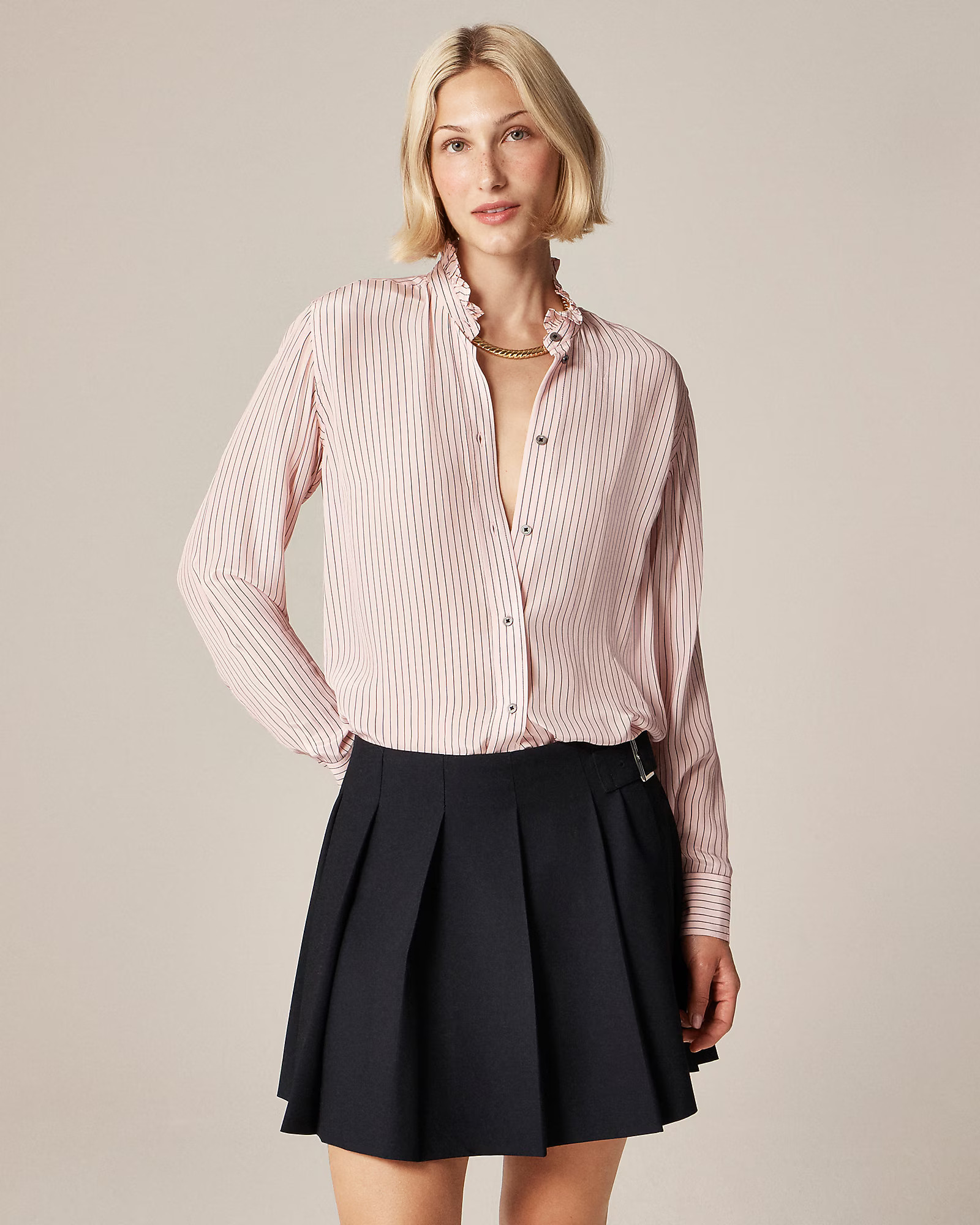Jules ruffle-collar shirt in striped crepe de chine | J. Crew US