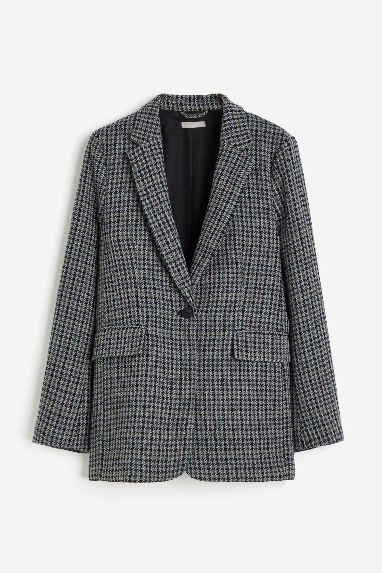 Single-breasted blazer - Grey/Dogtooth-patterned - Ladies | H&M GB | H&M (UK, MY, IN, SG, PH, TW, HK)