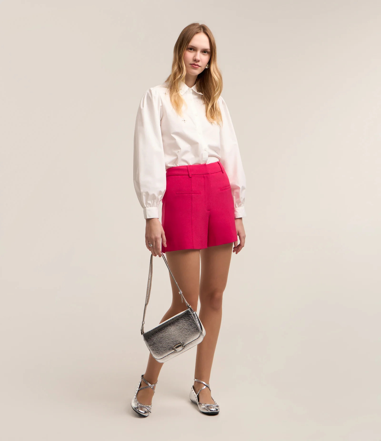 Bermuda Alfaiatada em Crepe com Bolso Fake Rosa Pink | Renner (BR)