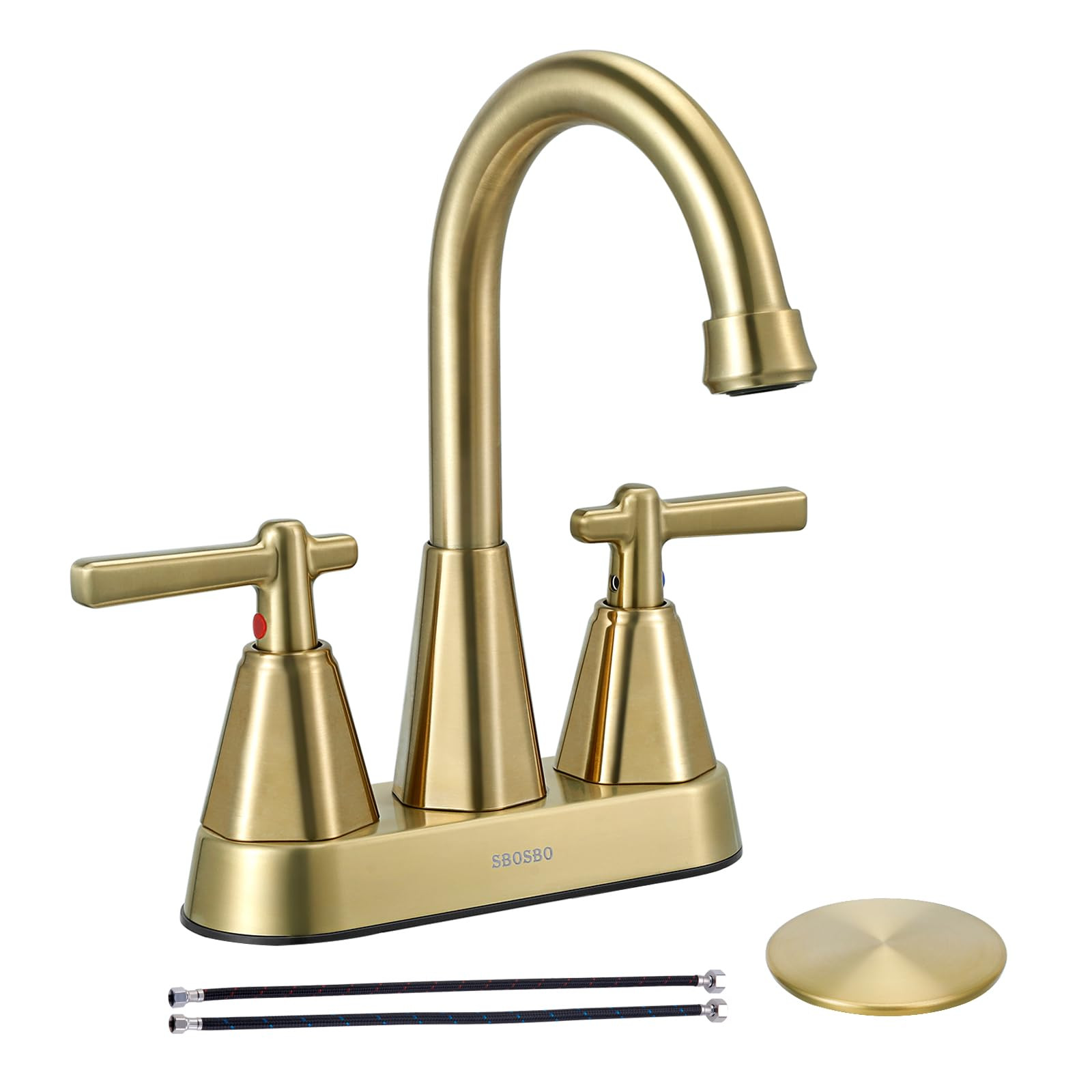 Bathroom Sink Faucet, SBOSBO 4 Inch Bathroom Faucet for Sink 3 Hole, 2 Handle Sink Faucet with Po... | Amazon (US)