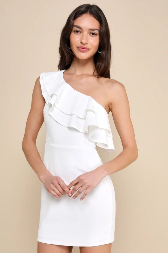 Enticing Behavior White Ruffled One-Shoulder Mini Dress | Lulus