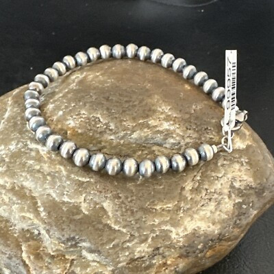 Native American Navajo Pearls 5mm Beads 7” Sterling Silver Bracelet 99957  | eBay | eBay US