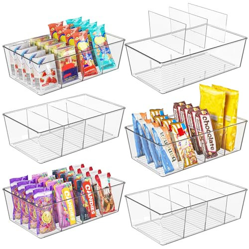 Moretoes 6 Pack Snack Organizers, Pantry Organizer and Storage, Clear Food Storage Organizer Bins, Plastic Fridge Organizer and Cabinet Organizer for Kitchen, Condiment, Pouches Food, Packets Spices | Amazon (US)