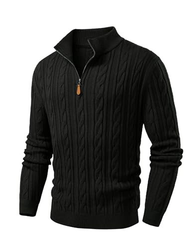 JMIERR Mens Sweater Cable Knit Casual Quarter Zip Chunky Winter Fashion Knitted Pullover Sweaters, 3XL, Black | Amazon (US)