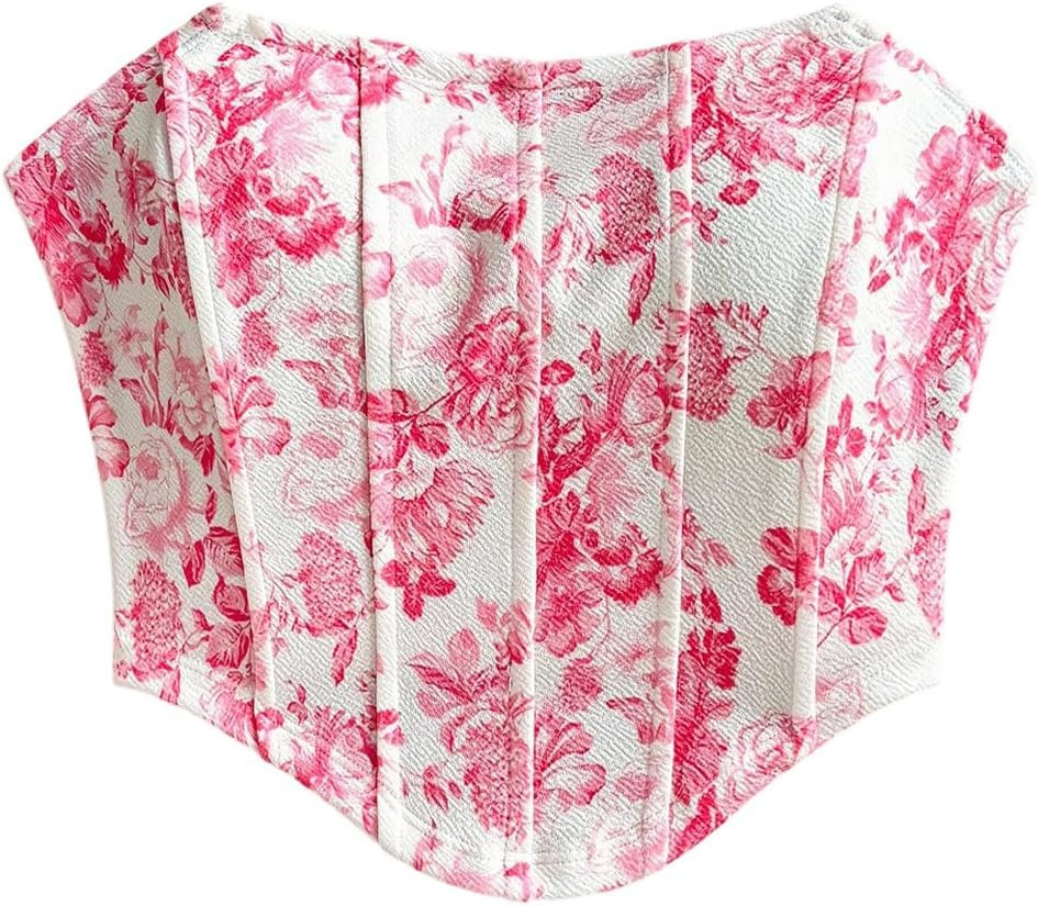 SOLY HUX Women's Summer Floral Corset Tube Top Strapless Sleeveless Bandeau Going Out Bustier Cro... | Amazon (US)