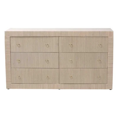 Bali & Pari Sage Natural Grasscloth Dresser - 6-Drawer Bedroom Storage Cabinet With Gold Ring Pulls, Modern Coastal Chest Of Drawers | Wayfair North America