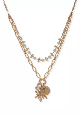 Gold Tone 16'' Crystal Snowflake Pendant Necklace | Belk