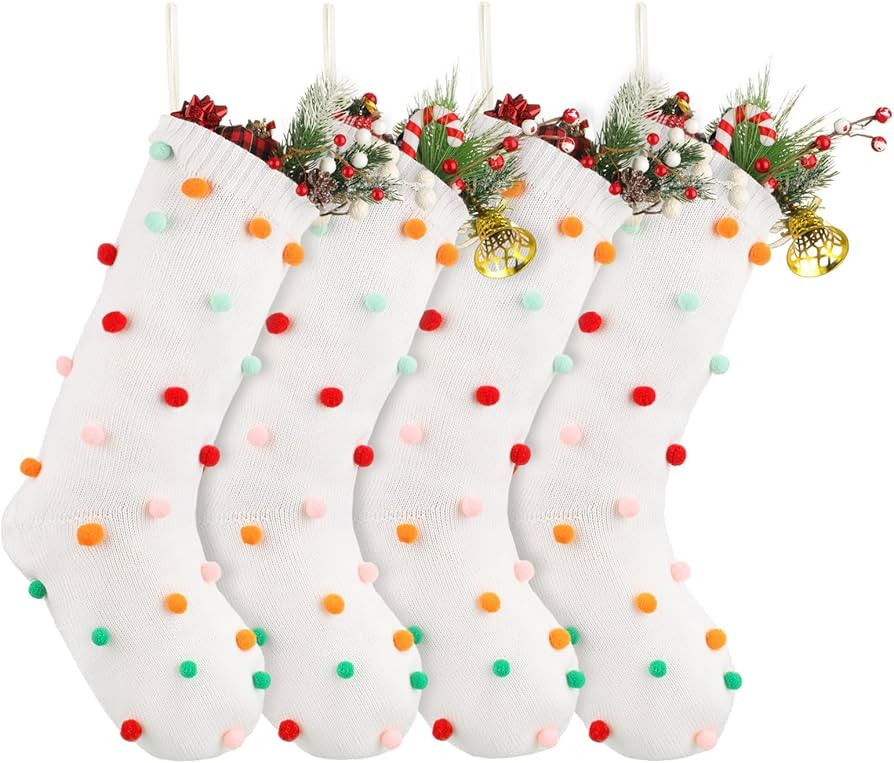 HooLing 4 Pack Bobo Christmas Stocking 19 Inches Colorful Christmas Stocking Large Cable Knit Sto... | Amazon (US)
