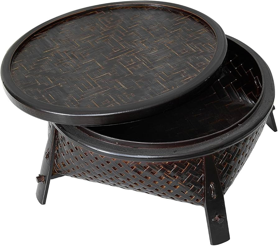Handcrafted Natural Bamboo Woven Storage Basket with Lid, Vintage Round Dry Tea Tray, Rustic Orga... | Amazon (US)
