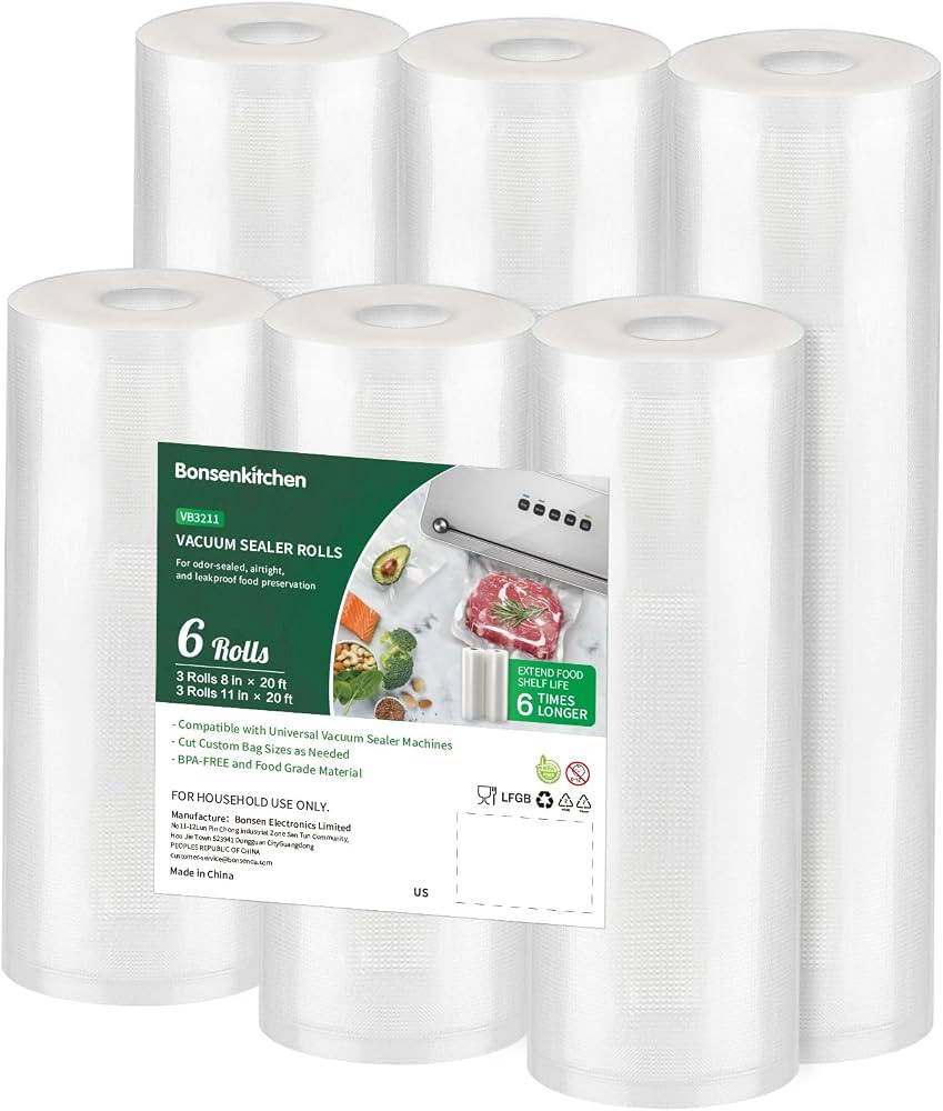Amazon.com: Bonsenkitchen Vacuum Sealer Rolls Bags, 6 Pack 11" x 20' 3 Rolls +8" x 20' 3 Rolls St... | Amazon (US)
