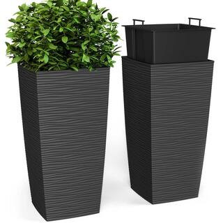 JANSKA 9 x 9 x 18 in. EverGreen Dark Gray, M-Resin, Indoor/Outdoor Planter with Built-In Drainage... | The Home Depot