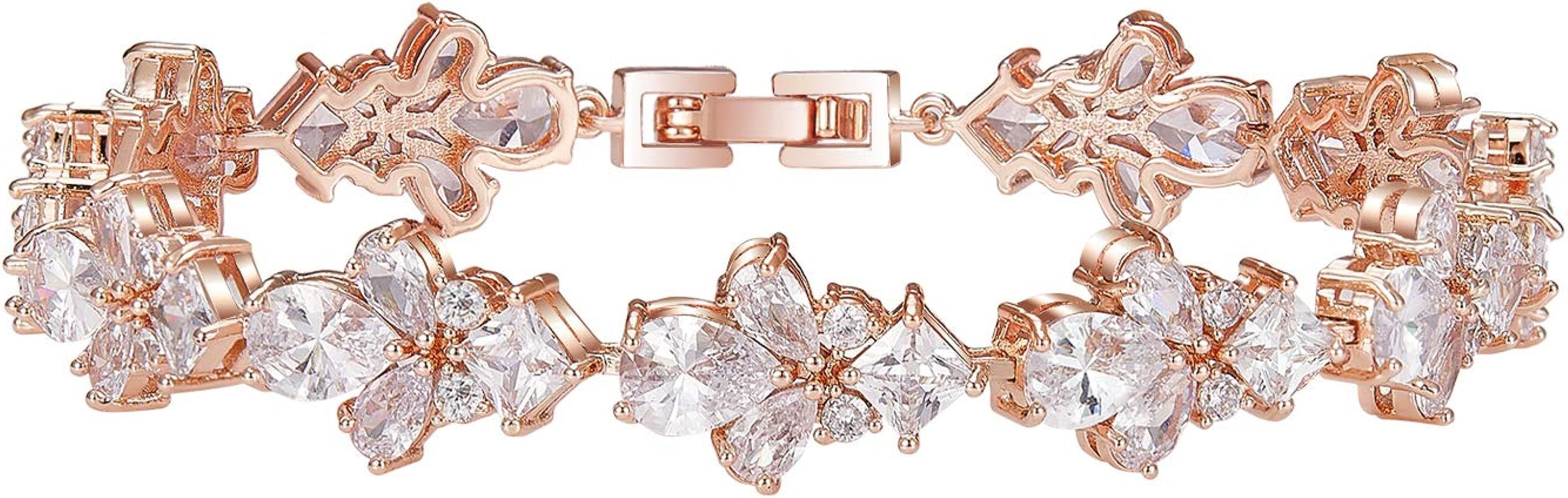 SWEETV Teardrop Cubic Zirconia Wedding Tennis Bracelets for Women, Crystal Rhinestone Bridal Brac... | Amazon (US)