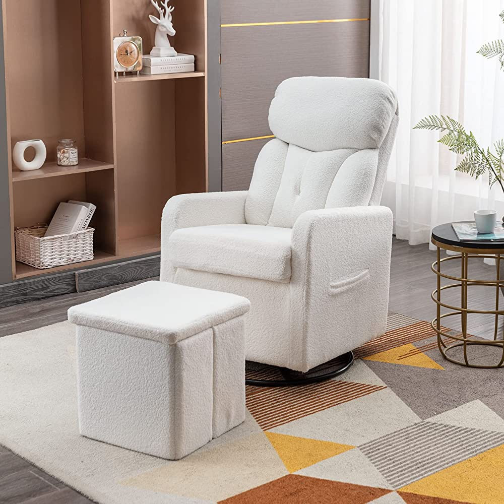 Taiweny Swivel Rocking Chair with Storage Ottoman, Teddy Fabric Upholstered Glider Rocker Sherpa ... | Amazon (US)