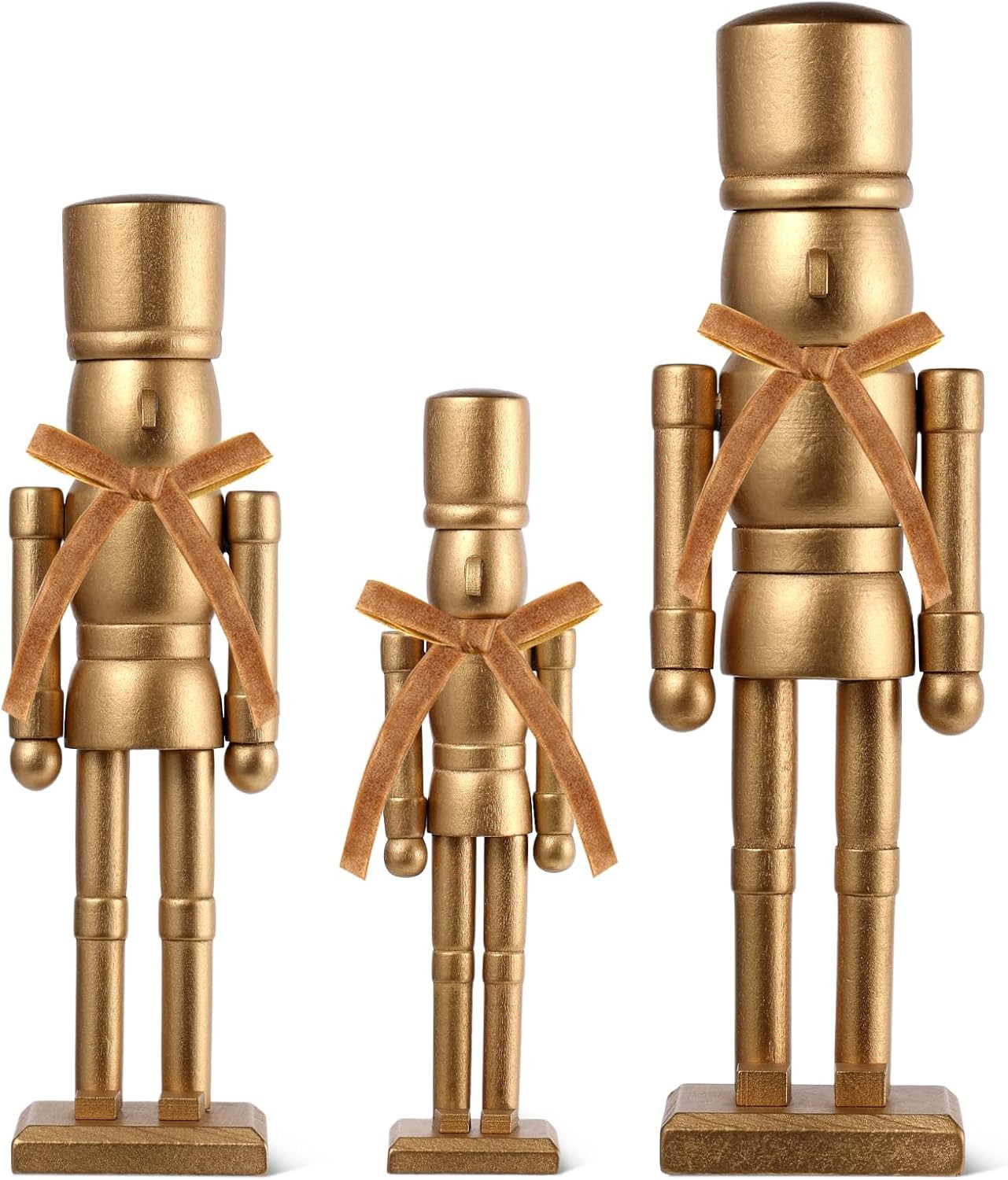 3 Pack Christmas Nutcracker Figures with Velvet Bow 12'' 10'' 8'' Gold Wooden Nutcracker Soldiers... | Amazon (US)