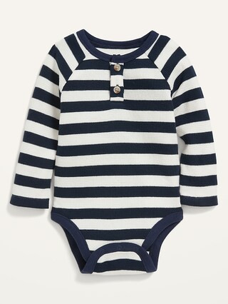 Unisex Long-Sleeve Striped Thermal Henley Bodysuit for Baby | Old Navy (US)