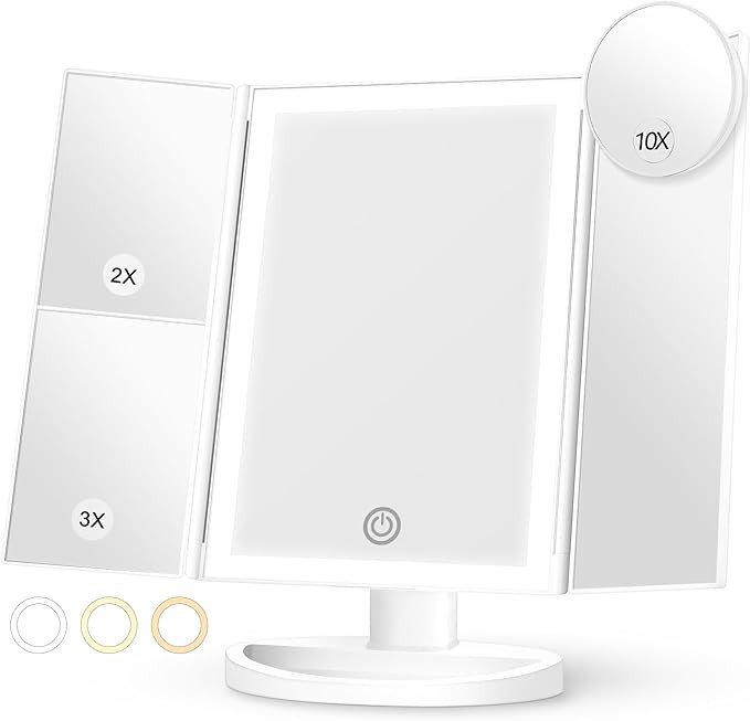 Lighted Makeup Mirror with 3 Color Lighting, Makeup Mirror with Light, 72 LED Vanity Mirror, 10x ... | Amazon (US)