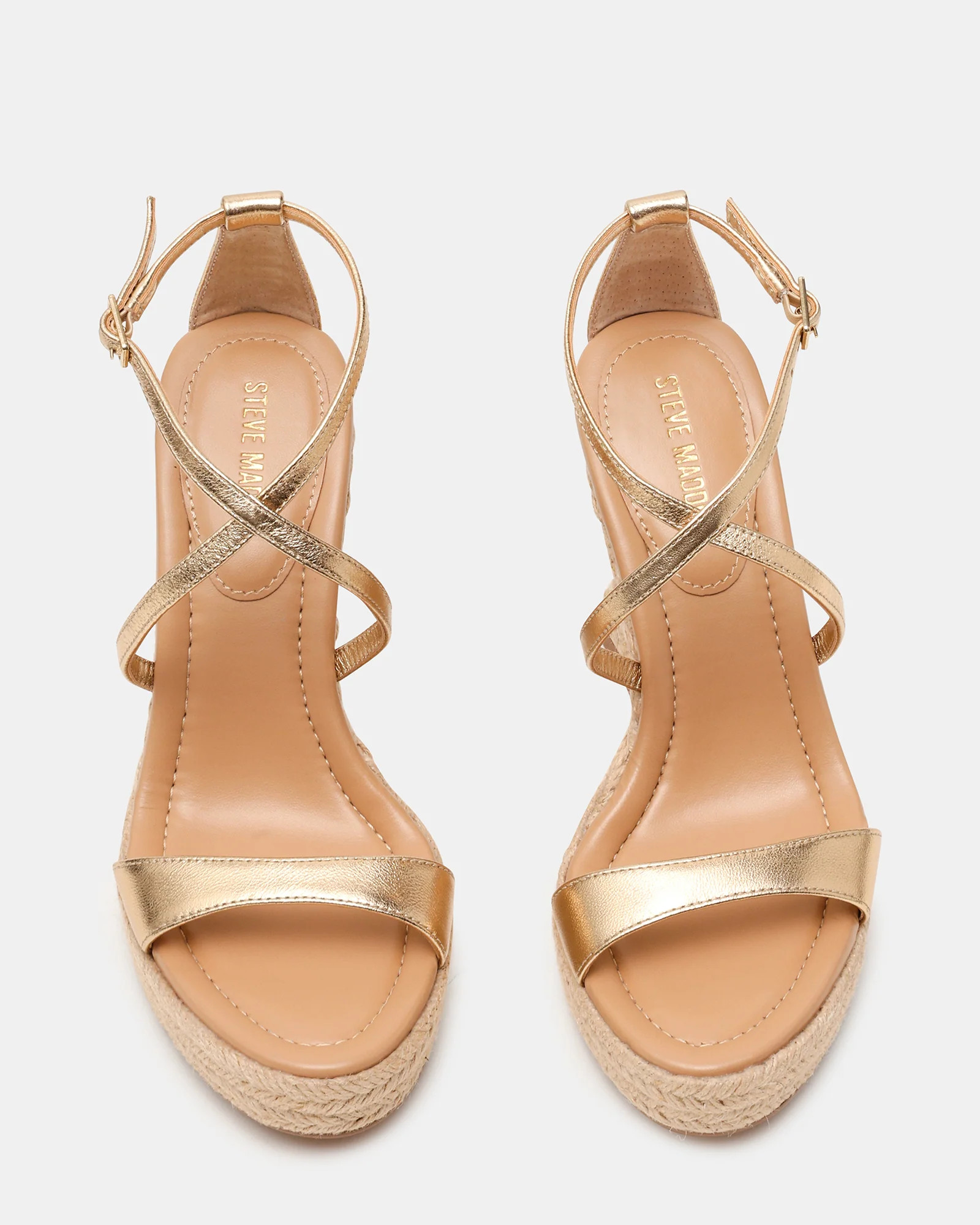 CALIANA Gold Leather Strappy Espadrille Wedge Women's Sandal | Steve Madden (US)