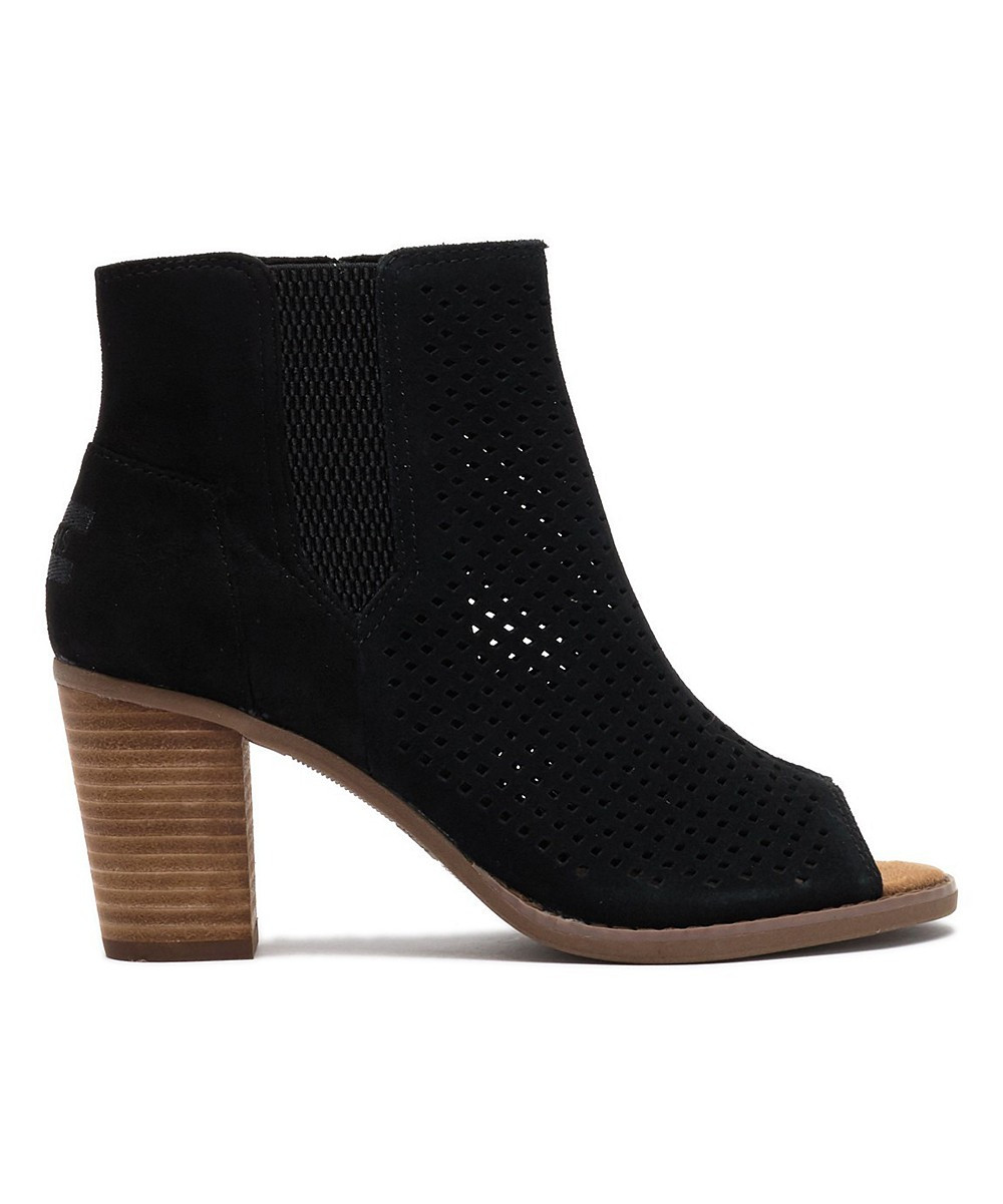 TOMS Women's Casual boots BLK - Black Perforated Peep-Toe Suede Bootie - Women | Zulily