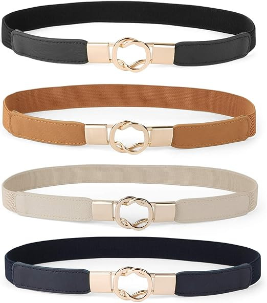 WERFORU Women Skinny Belt for Dresses Retro Stretch Ladies Waist Belt Plus Size Set of 4 | Amazon (US)