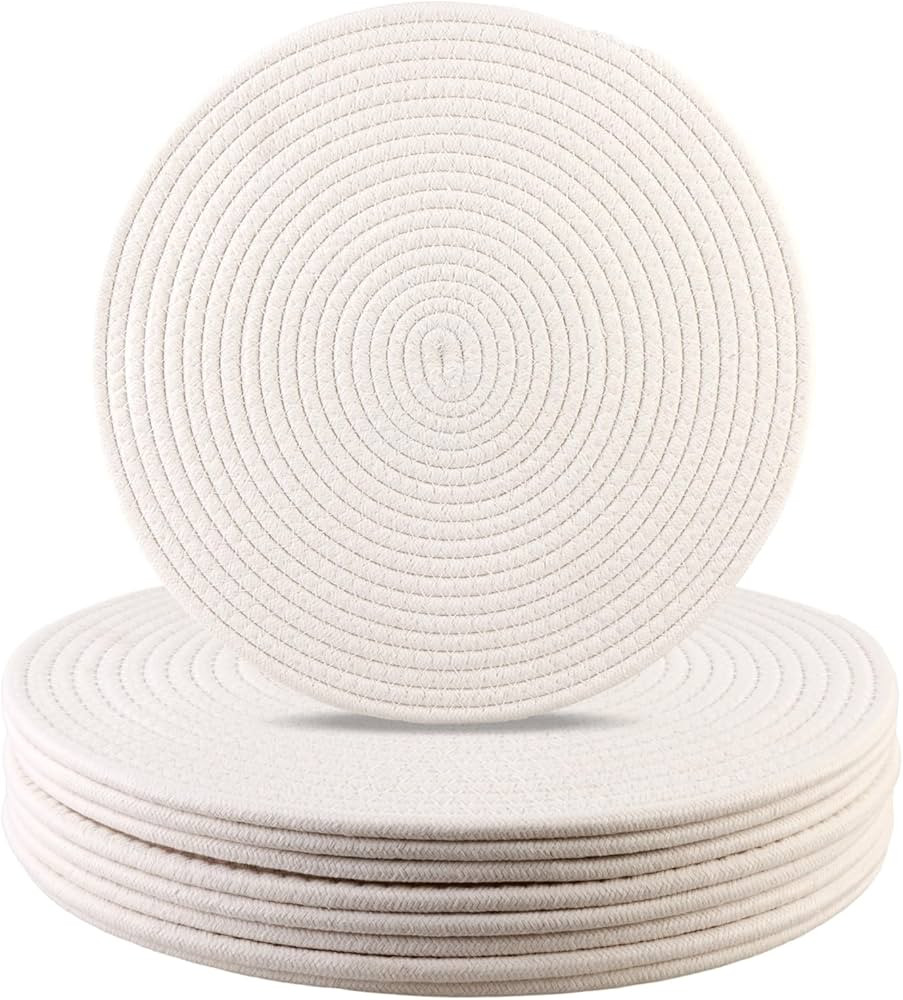 Round Woven Placemats Set of 8 Heat Resistant Placemats 13.5 Inches Farmhouse Cotton Rope Place M... | Amazon (US)