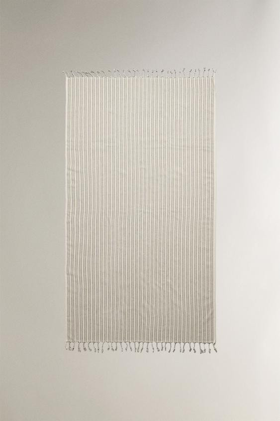 STRIPED COTTON BEACH TOWEL WITH FRINGING | Zara US