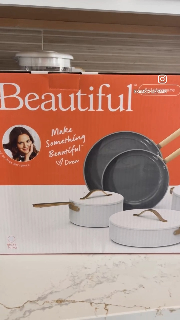 Beautiful 12pc Ceramic Non-Stick Cookware Set, Sage Green by Drew Barrymore