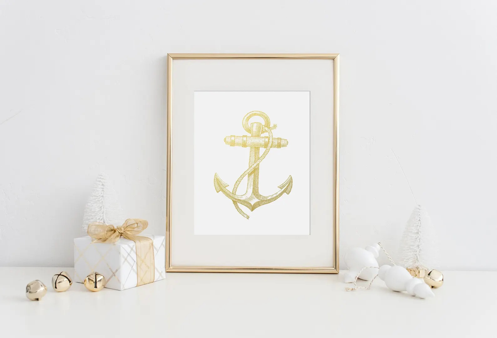 Gold Foil Anchor Print, Nautical Coastal Wall Art | Etsy (Global)