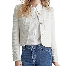 URBAN REVIVO Women's Long Sleeve Cropped Tweed Jacket with Pocket Elegant Slim Fit Work Office Bu... | Amazon (US)