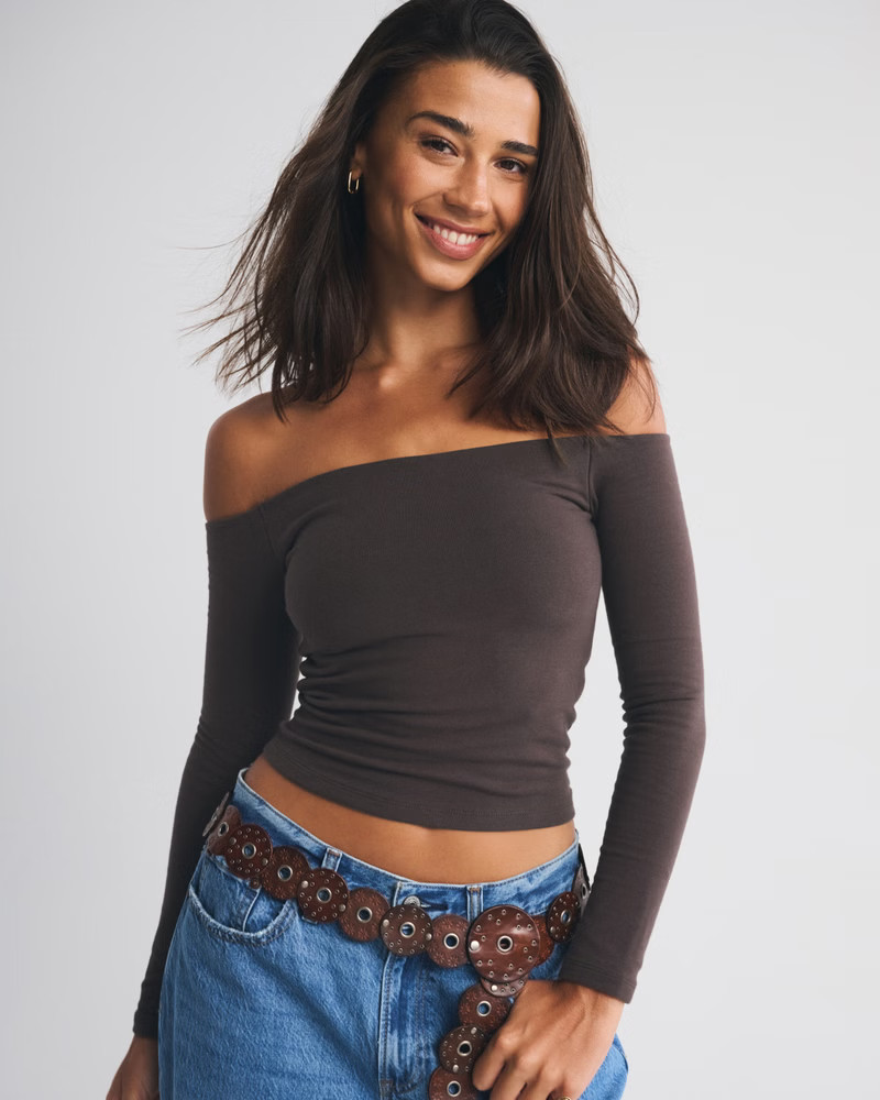 Bra-Free Off-The-Shoulder Long-Sleeve Top | Abercrombie & Fitch (US)