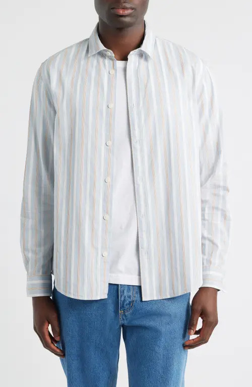 Wax London Shelly Stripe Cotton Poplin Button-Up Shirt in Light Blue at Nordstrom, Size X-Large | Nordstrom