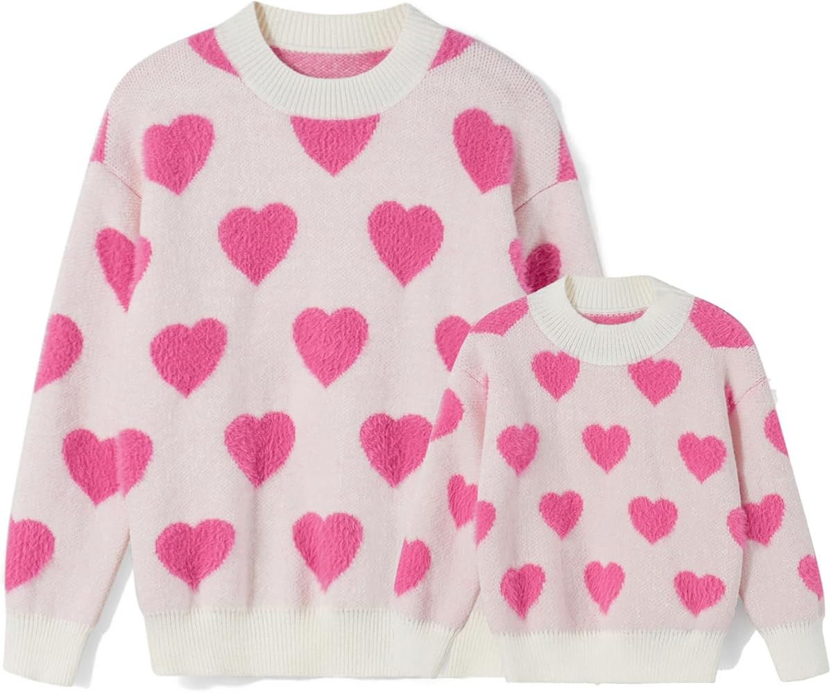 Mommy and Me Valentine's Day Sweaters Love Heart Graphic Sweater Family Matching Outfits Long Sle... | Amazon (US)