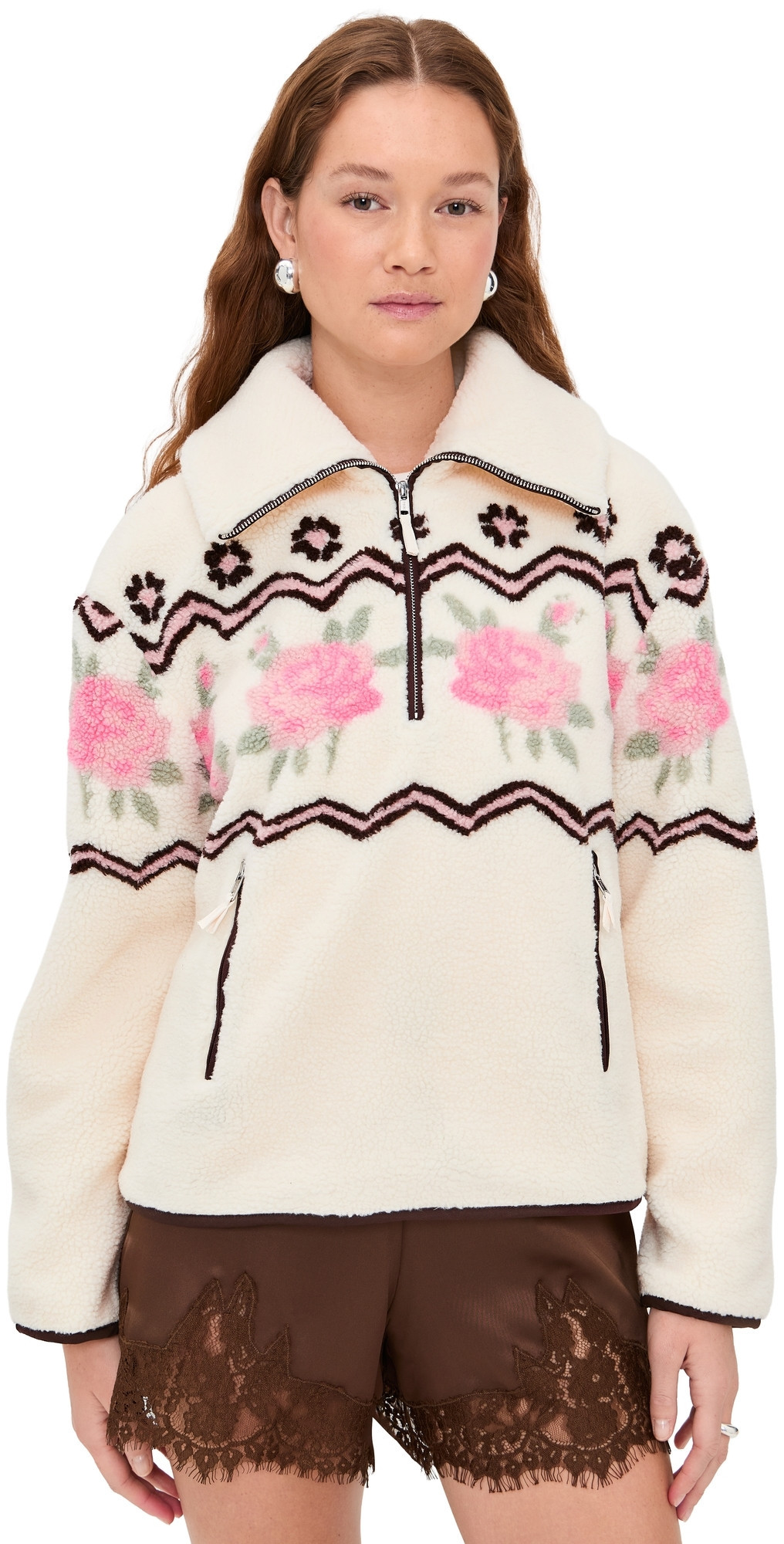 For Love & Lemons Posey Sherpa Pullover White L | Shopbop