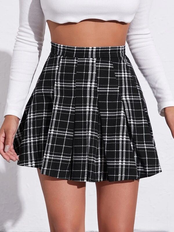 SHEIN EZwear Zipper Side Plaid Pleated Skirt
   
      SKU: swskirt07200925431
          (1000+ R... | SHEIN