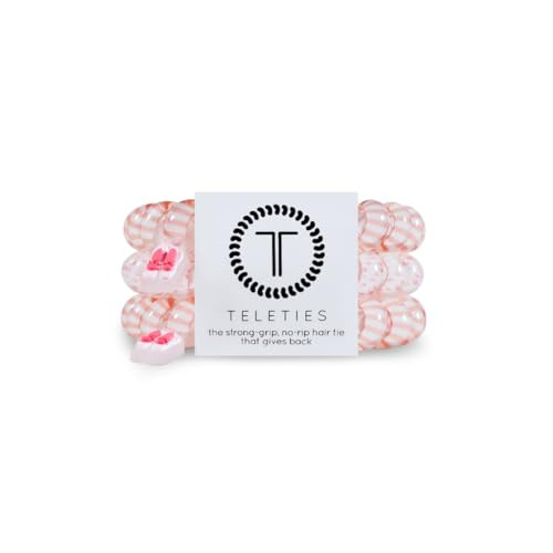 TELETIES - Large Spiral Hair Coils - Sports Collection - Ponytail Holder Hair Ties for Women - Phone Cord Hair Ties - Strong Grip, No Rip, Water Resistant, No Crease - 3 pack - Ballet | Amazon (US)