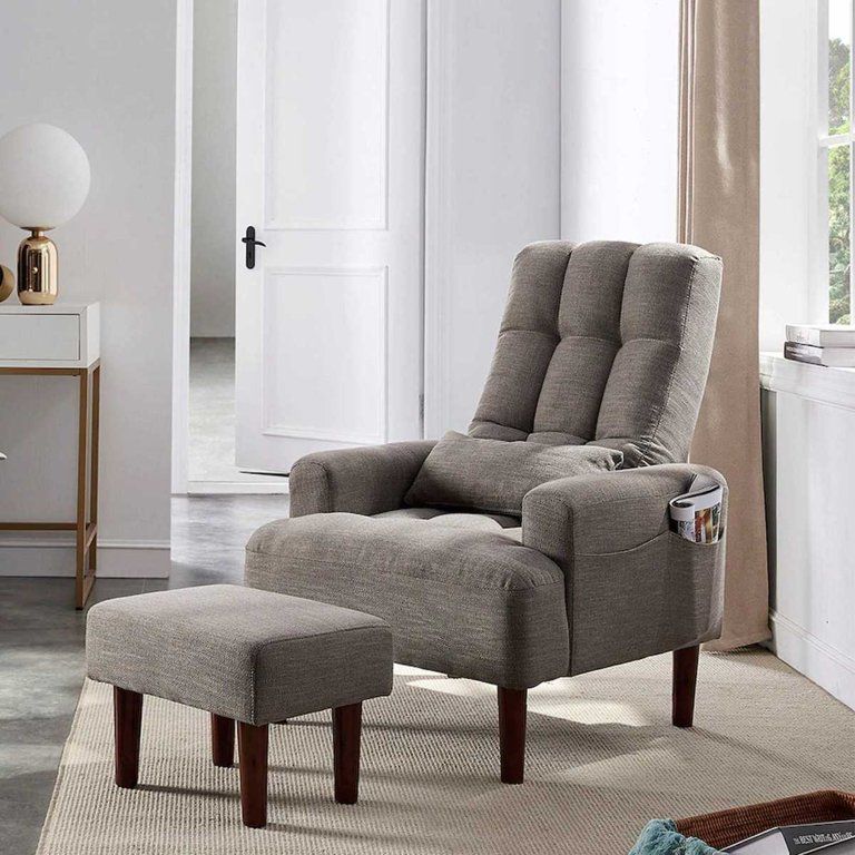 Modern Living Room Leisure Sofa Chair Design Gray Fabric Home Adjustable Cozy Soft Chair - Walmar... | Walmart (US)