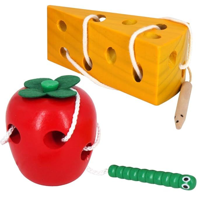 Early Development Toys Wooden Lacing Toys, Montessori Activity Caterpillars Eat Apple and Kids Ch... | Amazon (US)