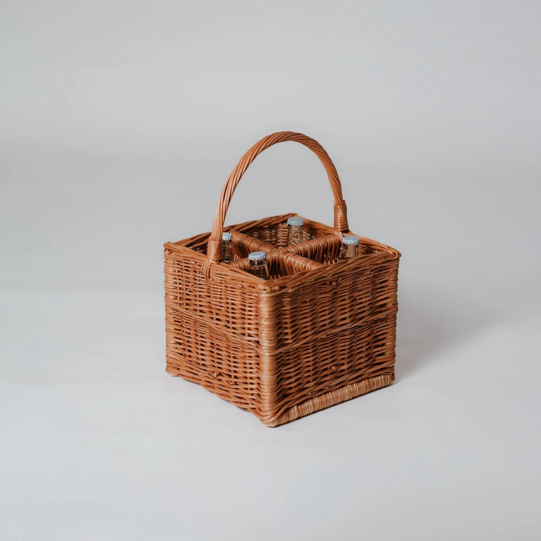 Handwoven Wicker Basket for 4 Bottles, Perfect for Wine, Picnics, and Decor, Durable and Eco-frie... | Etsy (US)