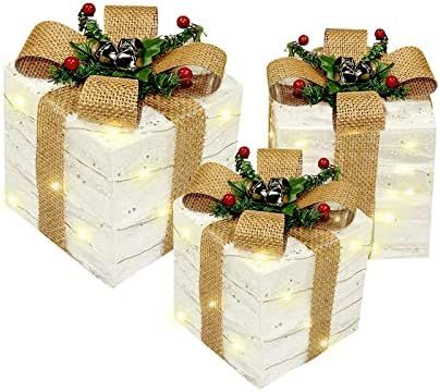 Amazon.com: Lighted Boxes Decorations,Set of 3 Gift Boxes,70 LED Warm Lights Present Box Ornament... | Amazon (US)