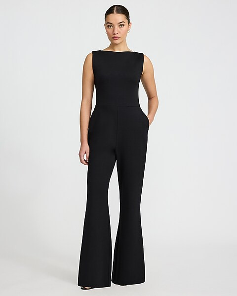 Signature Ponte Boat Neck Sleeveless Wide Leg Jumpsuit | Express