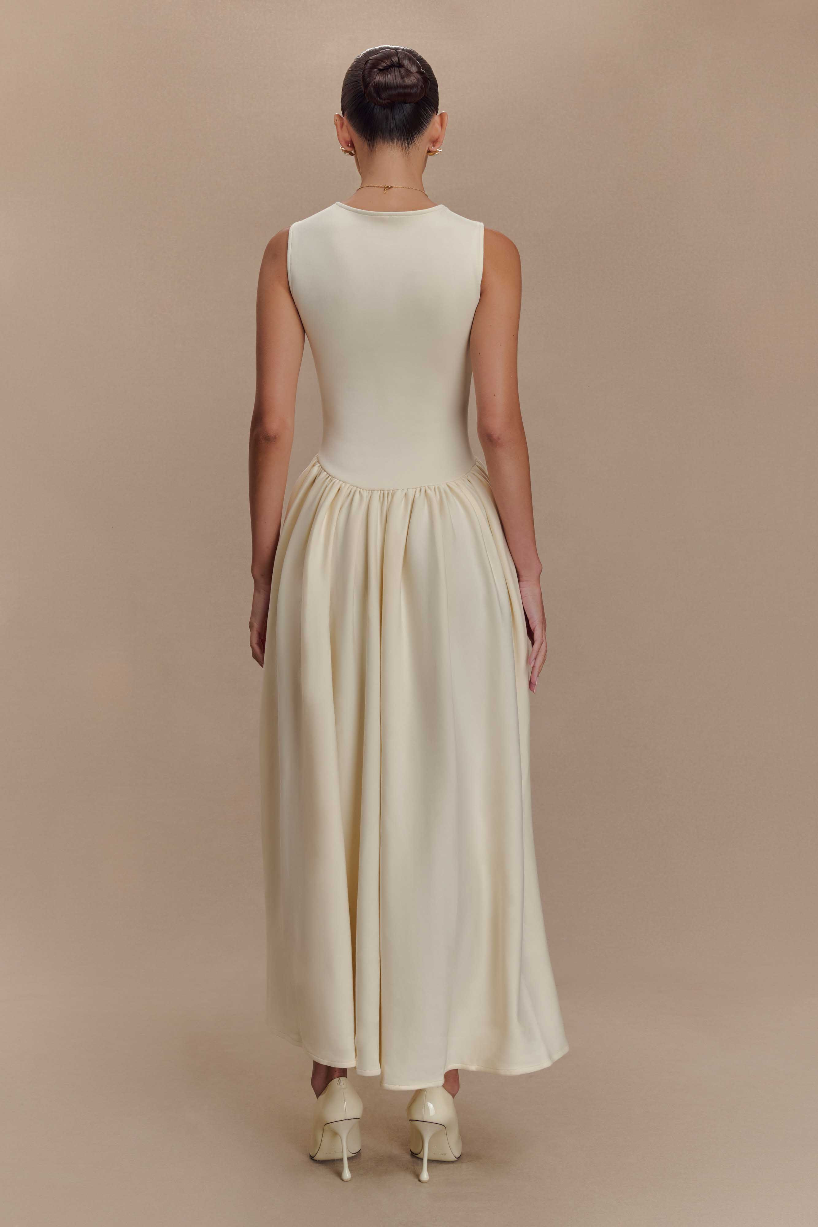 Sharon Scuba Jersey Midi Dress - Ivory | MESHKI US