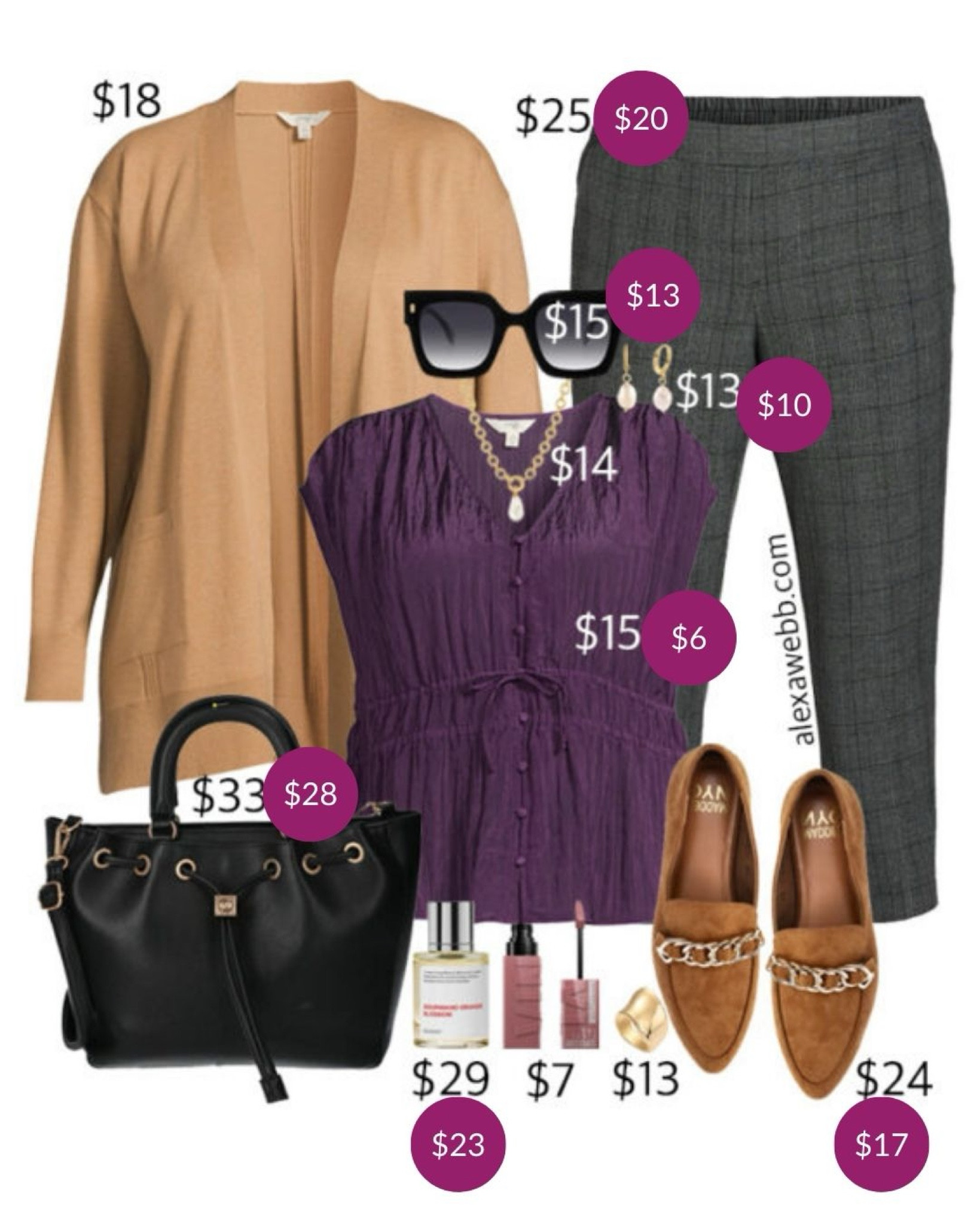 Plus Size on a Budget – Fall Business Casual - A plus size work outfit idea for fall on a budget. Plus size plaid trousers, a plum top, and camel cardigan with loafers. Alexa Webb

#LTKPlusSize #LTKFindsUnder50 #LTKCyberWeek