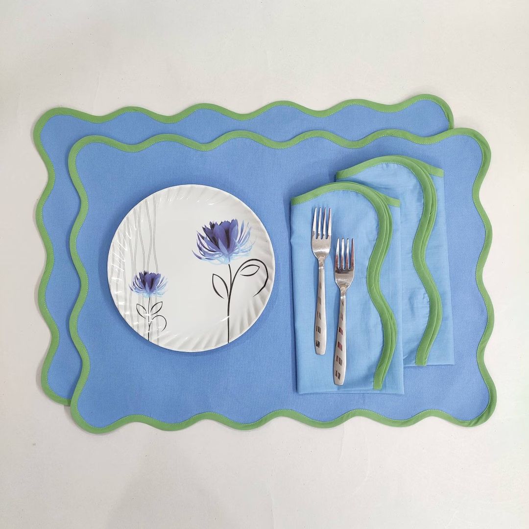 Table Mat Scallop Placemats and Napkins Light Blue table - Etsy | Etsy (US)