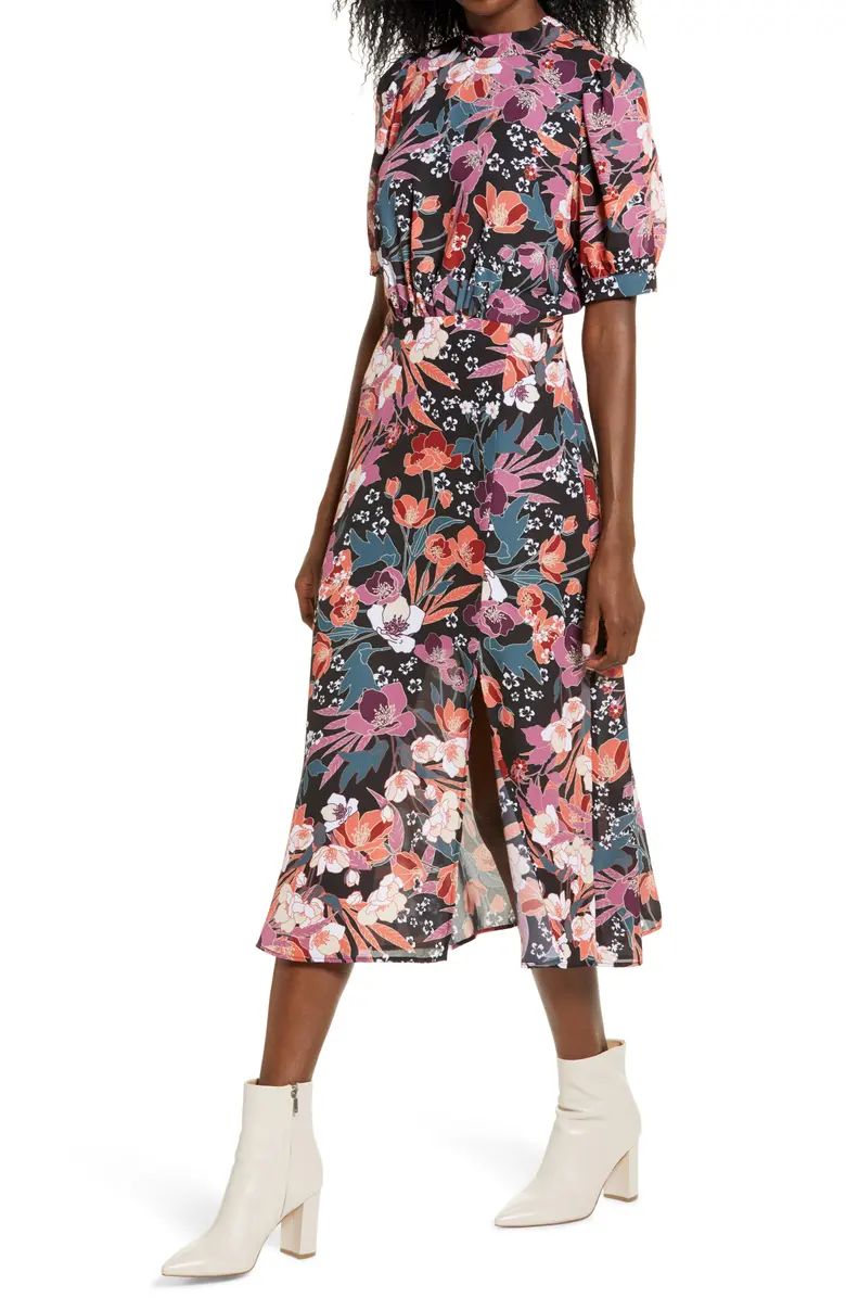 Floral Puff Sleeve Midi Dress | Nordstrom