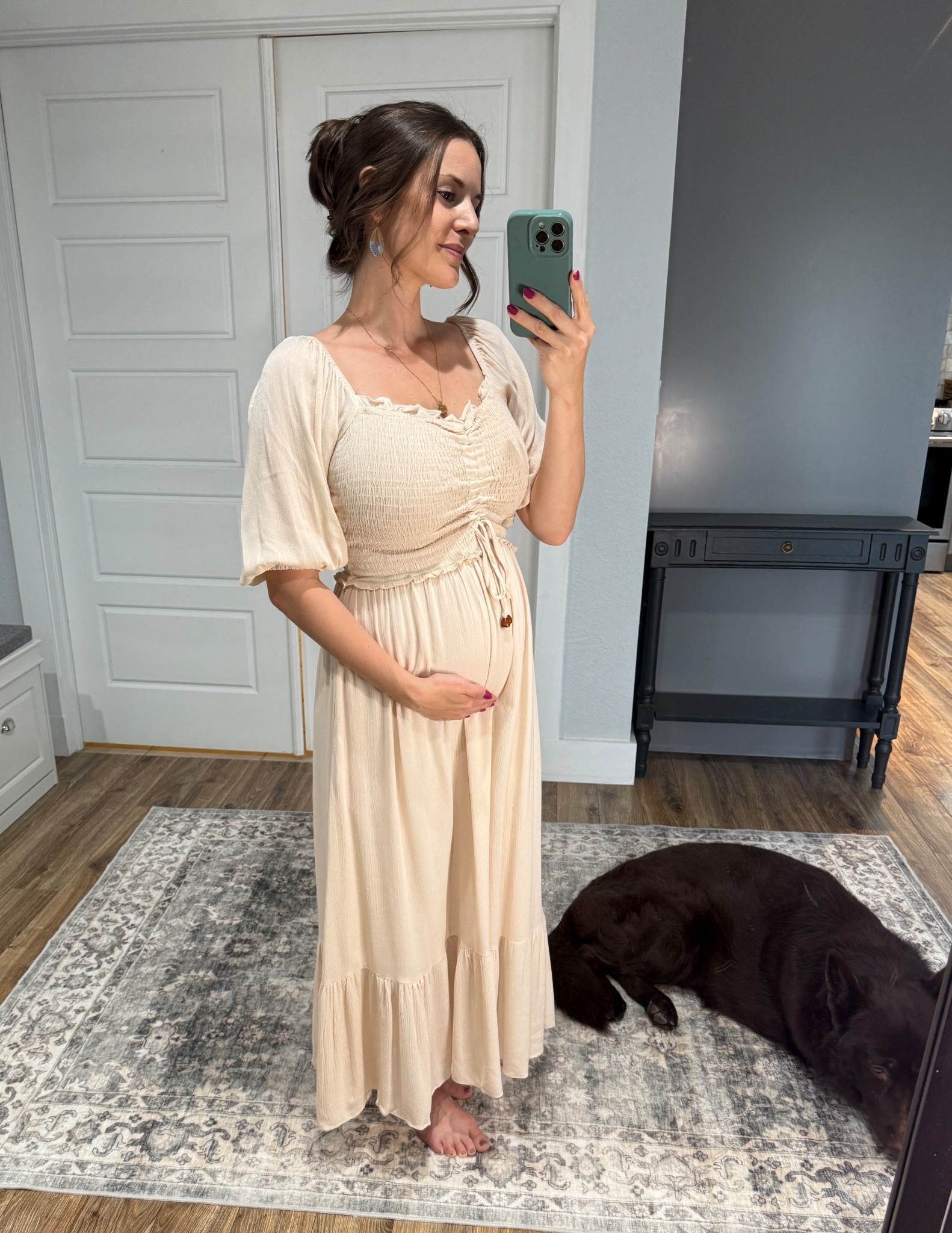 The dress!!!!
5’3 wearing a medium
34DDD chest.
This may be a midi but at my pay, it falls perfectly at my feet. So if you’re a short person like me, you will not trip wearing this dress.

Perfect for Easter or any occasion 

#LTKBump #LTKStyleTip #LTKSeasonal