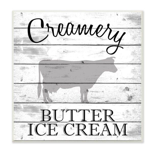 The Stupell Home Decor Collection Creamery Cow Butter Ice Cream Grey/White Planked Look, Wall Plaque, 12 x 0.5 x 12, Made in USA | Bed Bath & Beyond