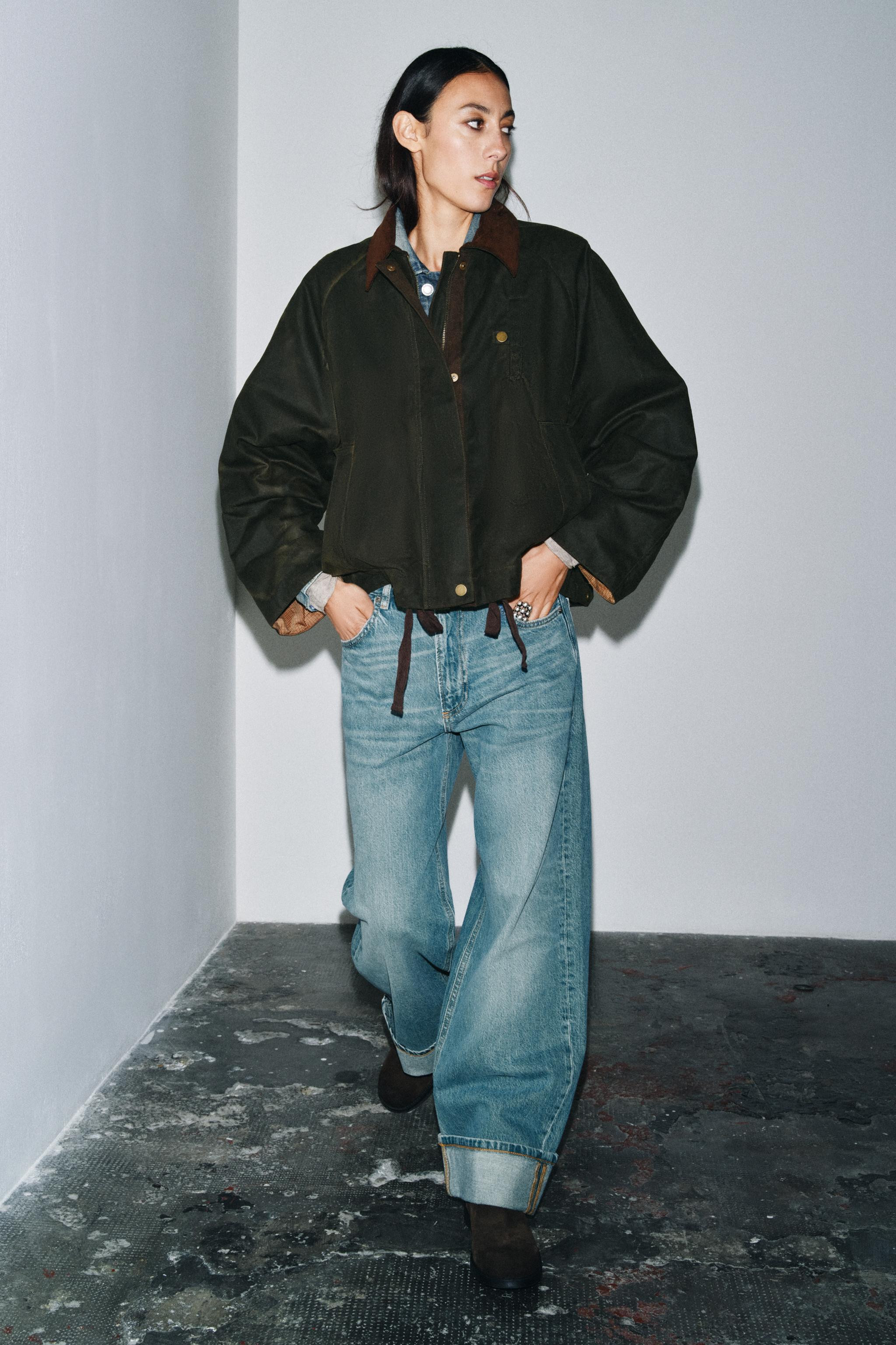 ZW COLLECTION CONTRAST COLLAR WAXED JACKET | Zara UK