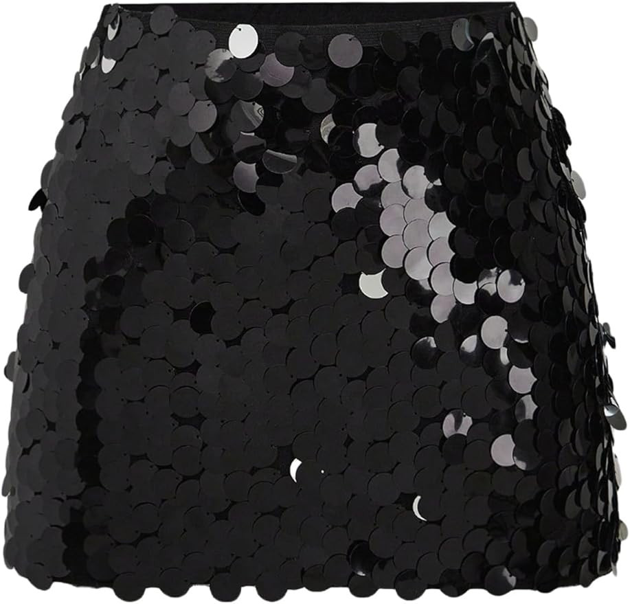 MakeMeChic Women's Glitter Sequin Mini Skirt Bodycon Zip Back Short Party Skirts | Amazon (US)
