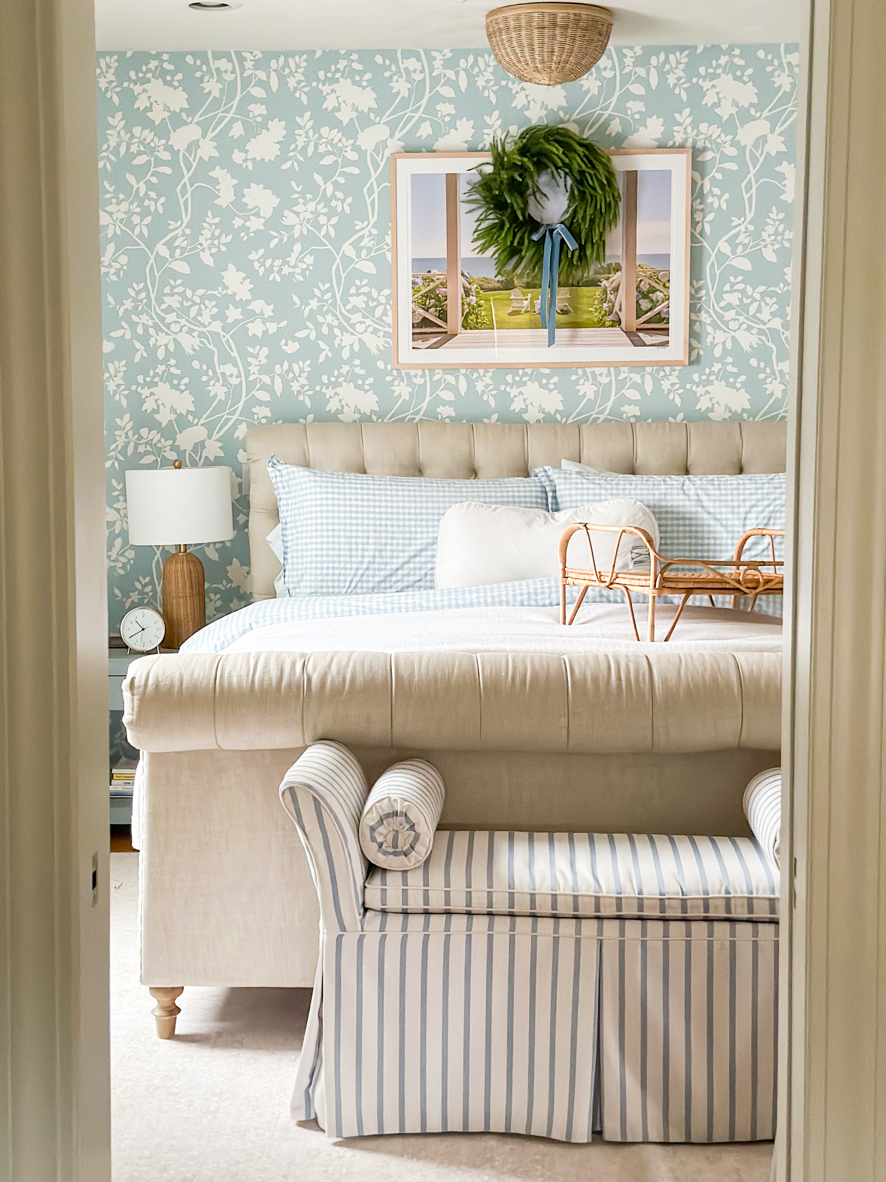 Small touches of Holiday in our bedroom this year.  I tried to be intentional with using our home decor and enhancing it with small holiday touches. I love this wreath and this blue velvet ribbon.  

 #LTKHoliday