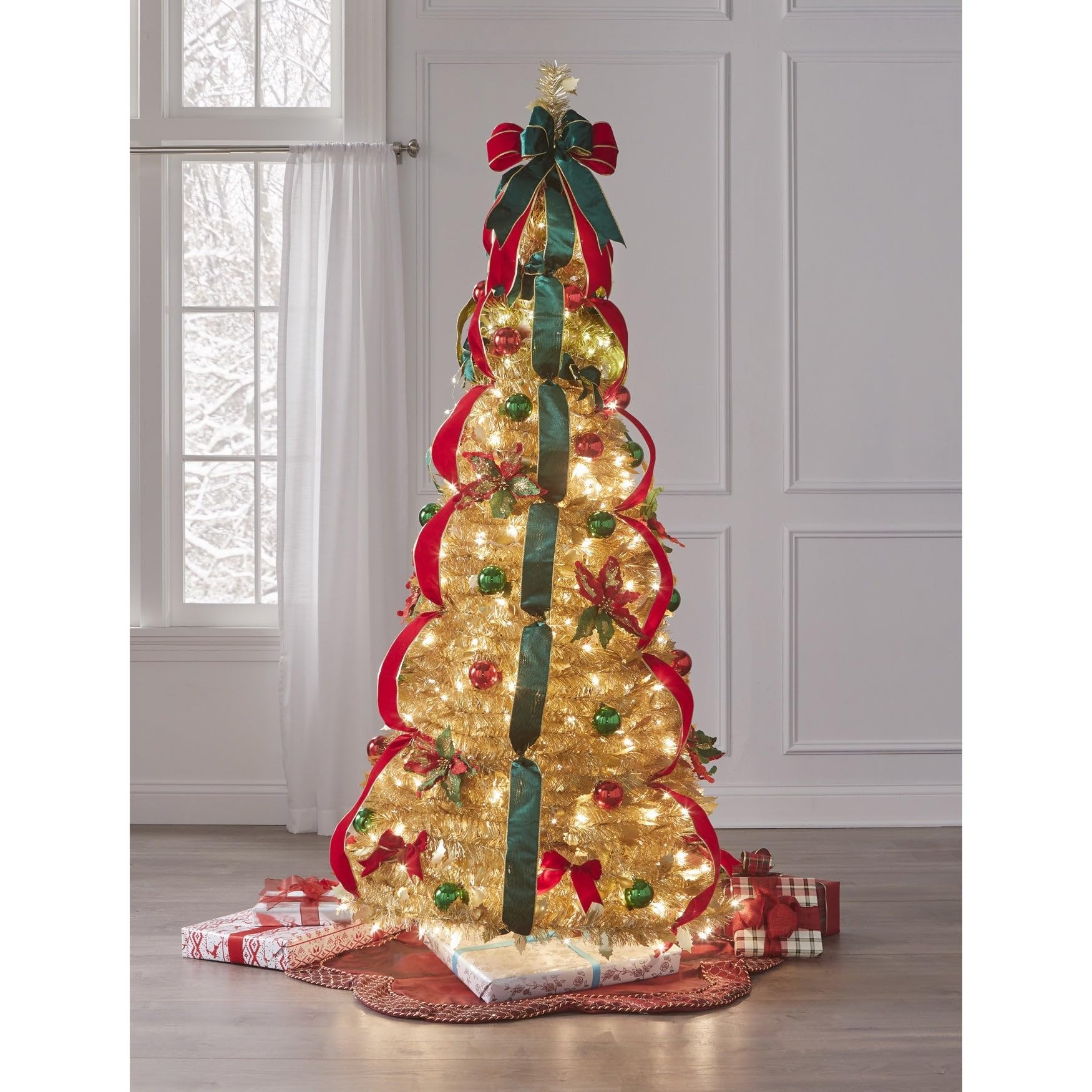 BrylaneHome Fully Decorated Pre-Lit 6’ Pop-Up Christmas Tree - Champagne | Amazon (US)